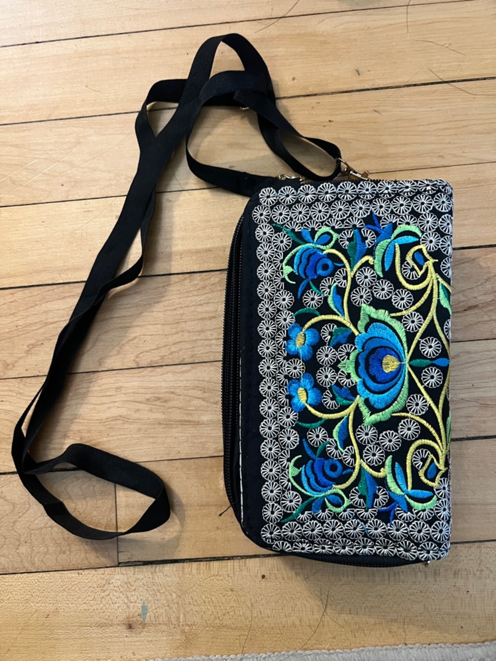 Embroidered Blue Floral Crossbody Bag - Lightweight Women's Shoulder Bag - Picture 2 of 4